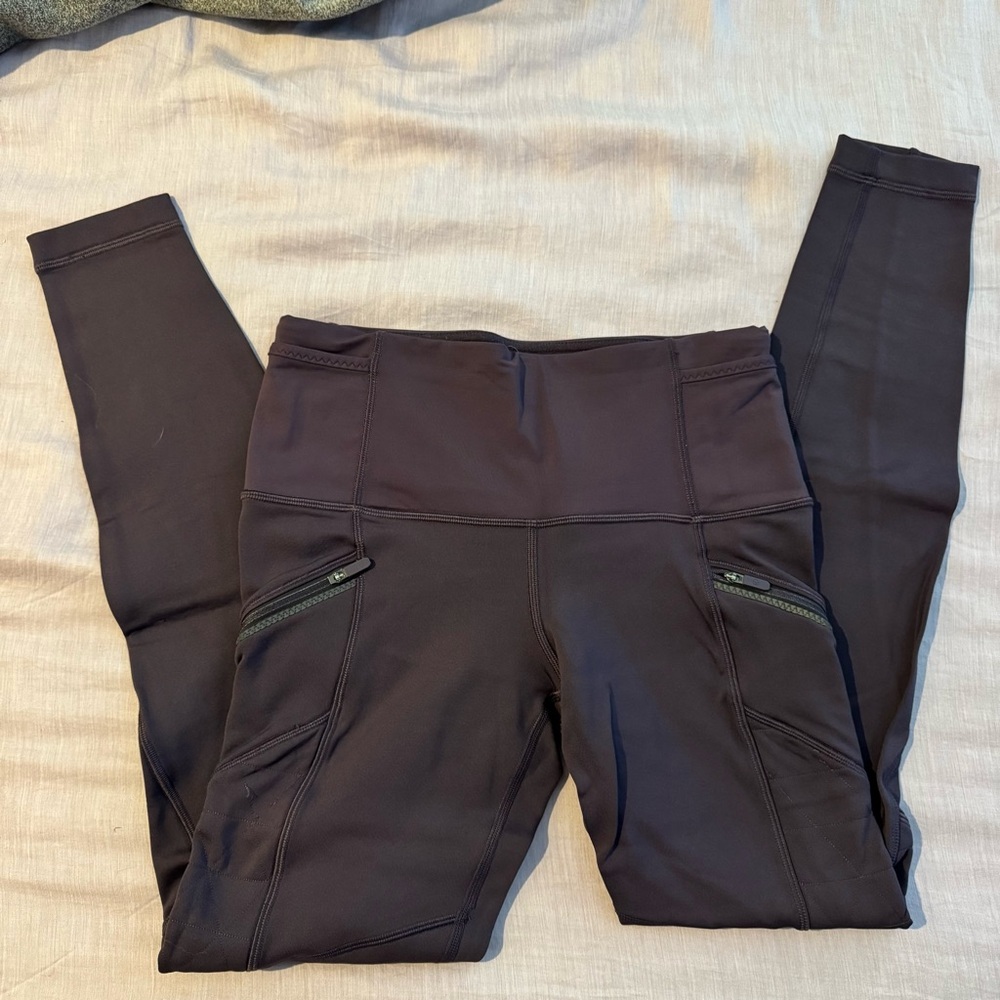 Lululemon Purple Fleece Lined High-Waisted Leggings with Zipper Pockets